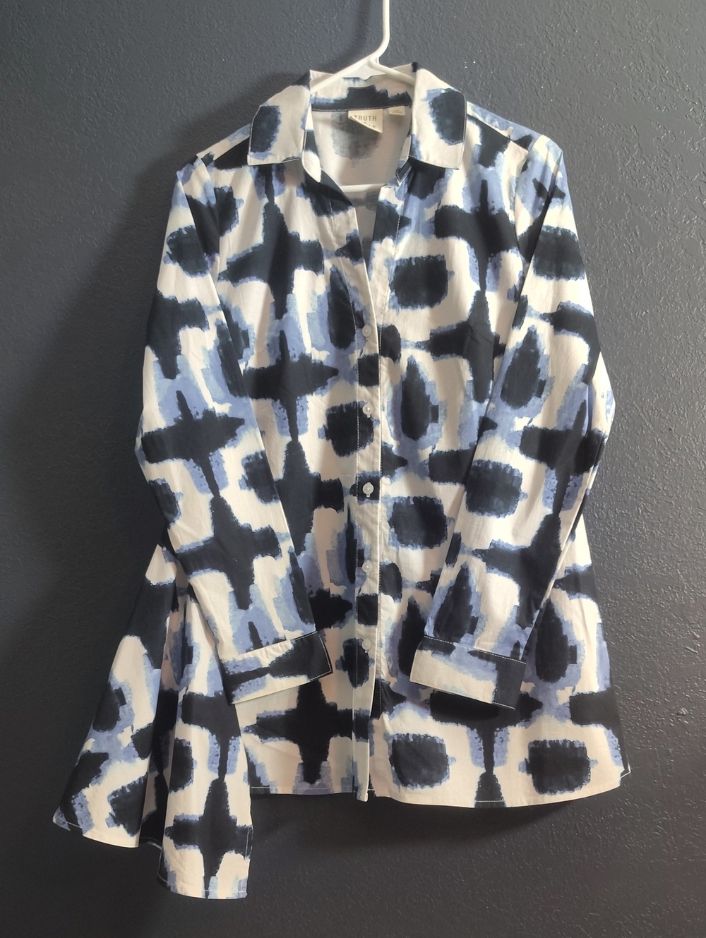 Truth + Style Abstract Brushstroke Button-Up Tunic - Navy & Light Blue & White